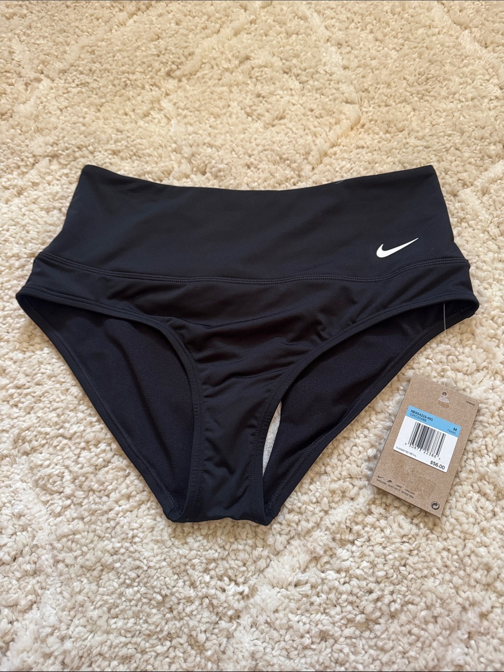 Nike Black High-Waist Bikini Bottoms with White Swoosh